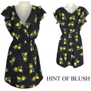 Hint of Blush Black Floral Short Sleeve Dress Large